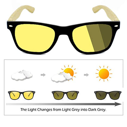 Photochromic HD Polarized Wooden Temple Day and Night Vision Sunglasses For Men And Women-SunglassesCarts