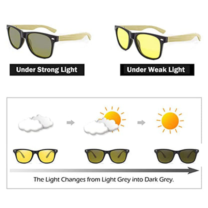 Photochromic HD Polarized Wooden Temple Day and Night Vision Sunglasses For Men And Women-SunglassesCarts
