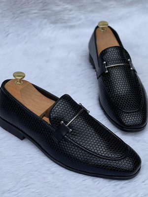Black Woven Moccasin Loafer For Office Wear And Casual Wear- SunglassesCarts