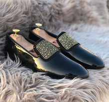 Golden Black Studded Suede Loafer Shoes For Partywear And Casualwear - SunglassesCarts