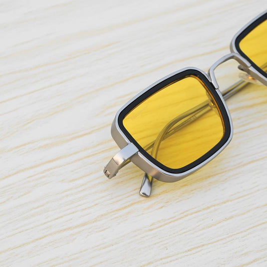 Yellow And Silver Retro Square Sunglasses For Men And Women-SunglassesCarts