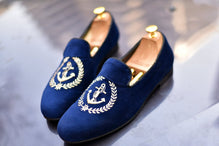 Blue Velvet Anchor Embroidered Slip On For Men-SunglassesCarts