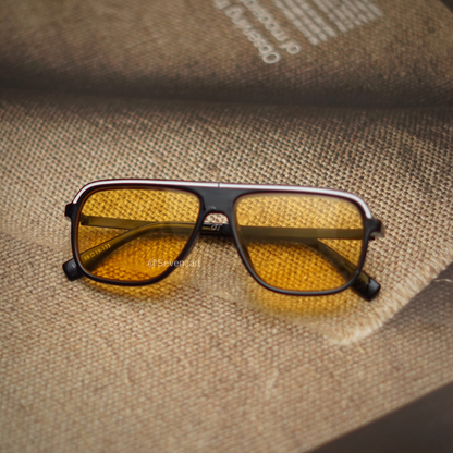 Stylish Square Yellow And Black Rectangular Sunglasses For Men And Women-SunglassesCarts