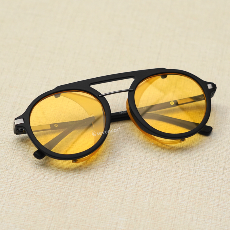 Yellow and Black Side Cap Round Sunglasses For Men And Women-SunglassesCarts