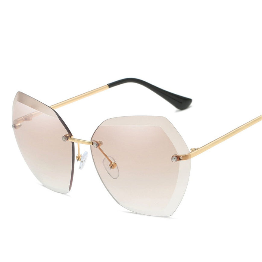 Stylish Hexagon Rim Less Transparent Sunglasses For Women-SunglassesCarts