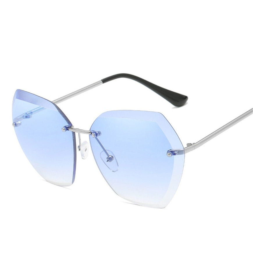 Stylish Hexagon Rim Less Transparent Sunglasses For Women-SunglassesCarts