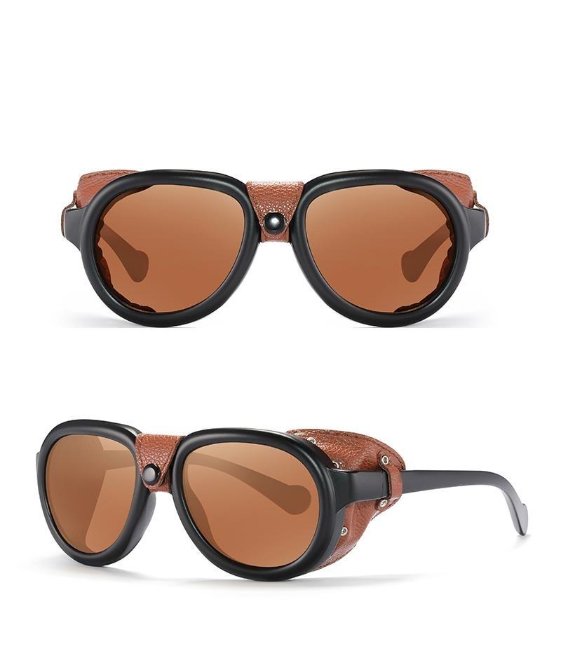 Luxury Steampunk Soft Leather Shield Pilot Sunglasses For Men And Women-SunglassesCarts