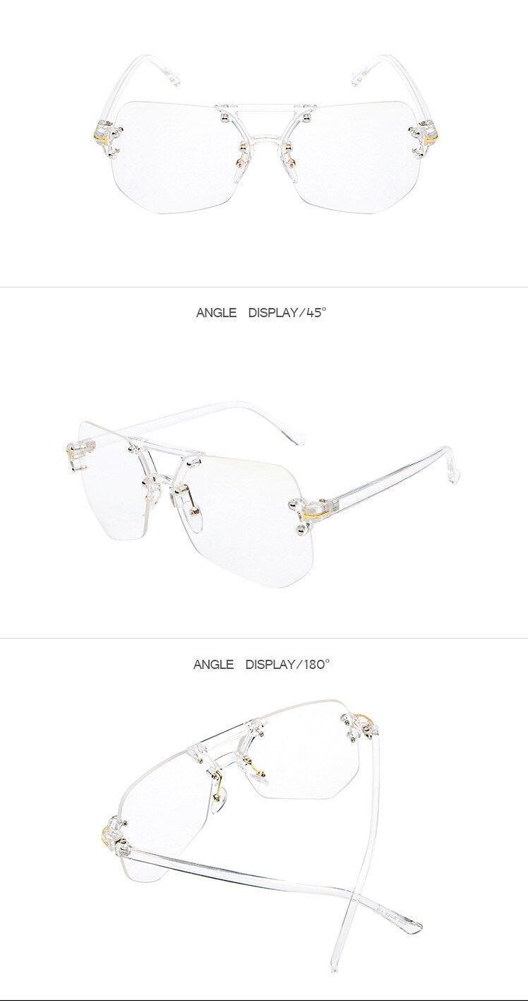 Square Hip Hop Fashion Brand Designer rimless Sunglasses Frame Men Women - SunglassesCarts